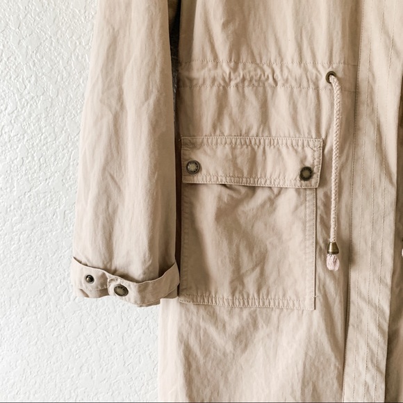 Elle Tan Khaki Long Midi Trench Coat with Hood, S - Picture 2 of 8